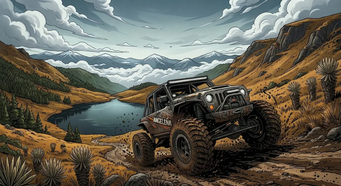 Caravana de vehículos 4x4 cruzando el páramo de El Ángel
